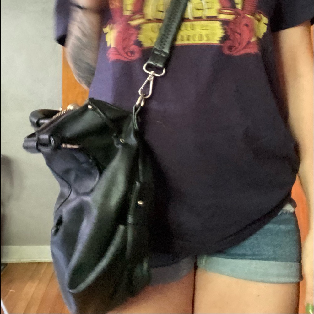 Large, vegan leather black crossbody